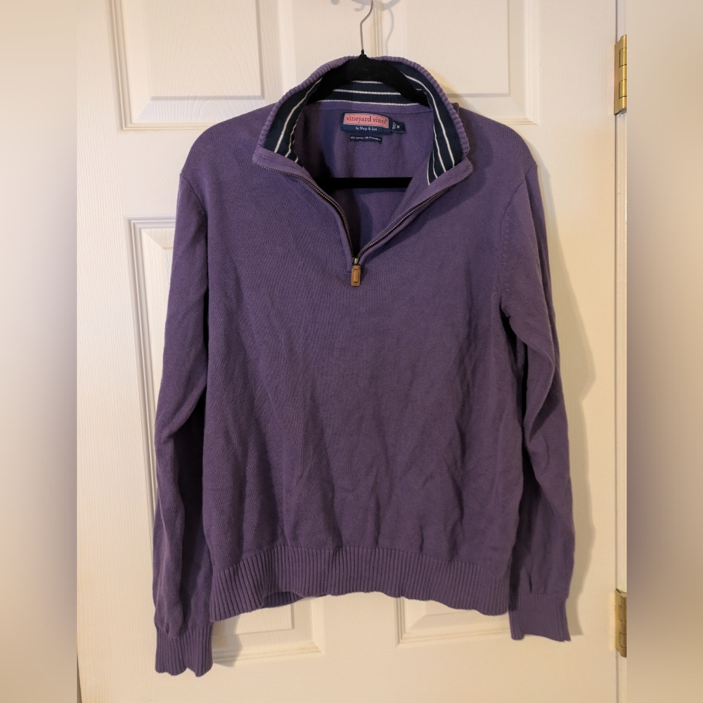 Vineyard Vines Cotton/Cashmere Purple Quarter Zip-Up Sweater